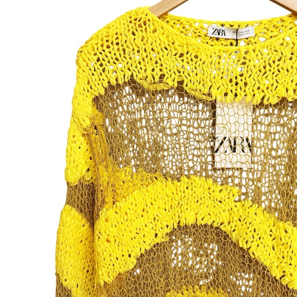NWT Zara Open Knit Long Sleeve Top Yellow - Picture 4 of 8